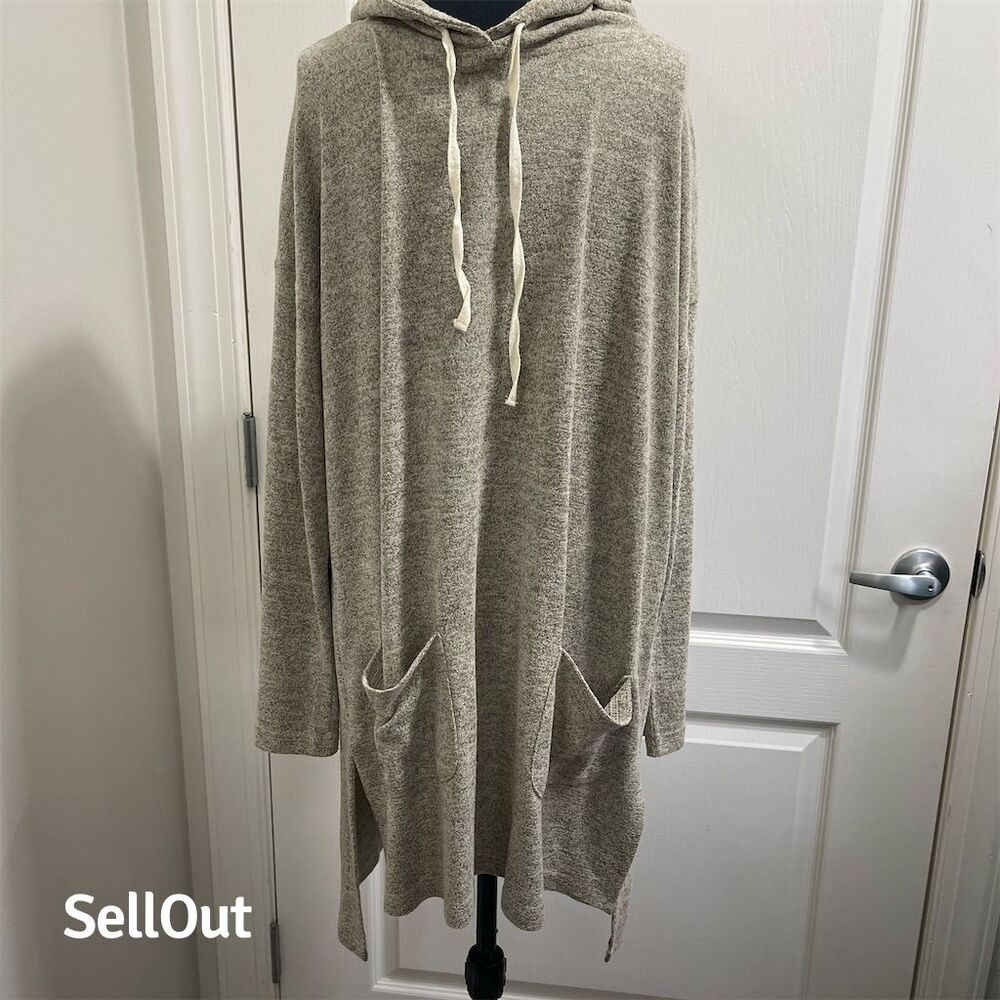 Kori Women's Gray Hooded Knit Pullover with Pockets Size S Casual  sku107